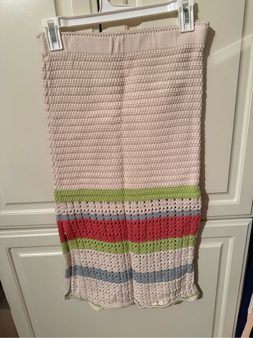 Free People Chunky Crochet KnitStripe Midi Skirt with Multicolor Bands